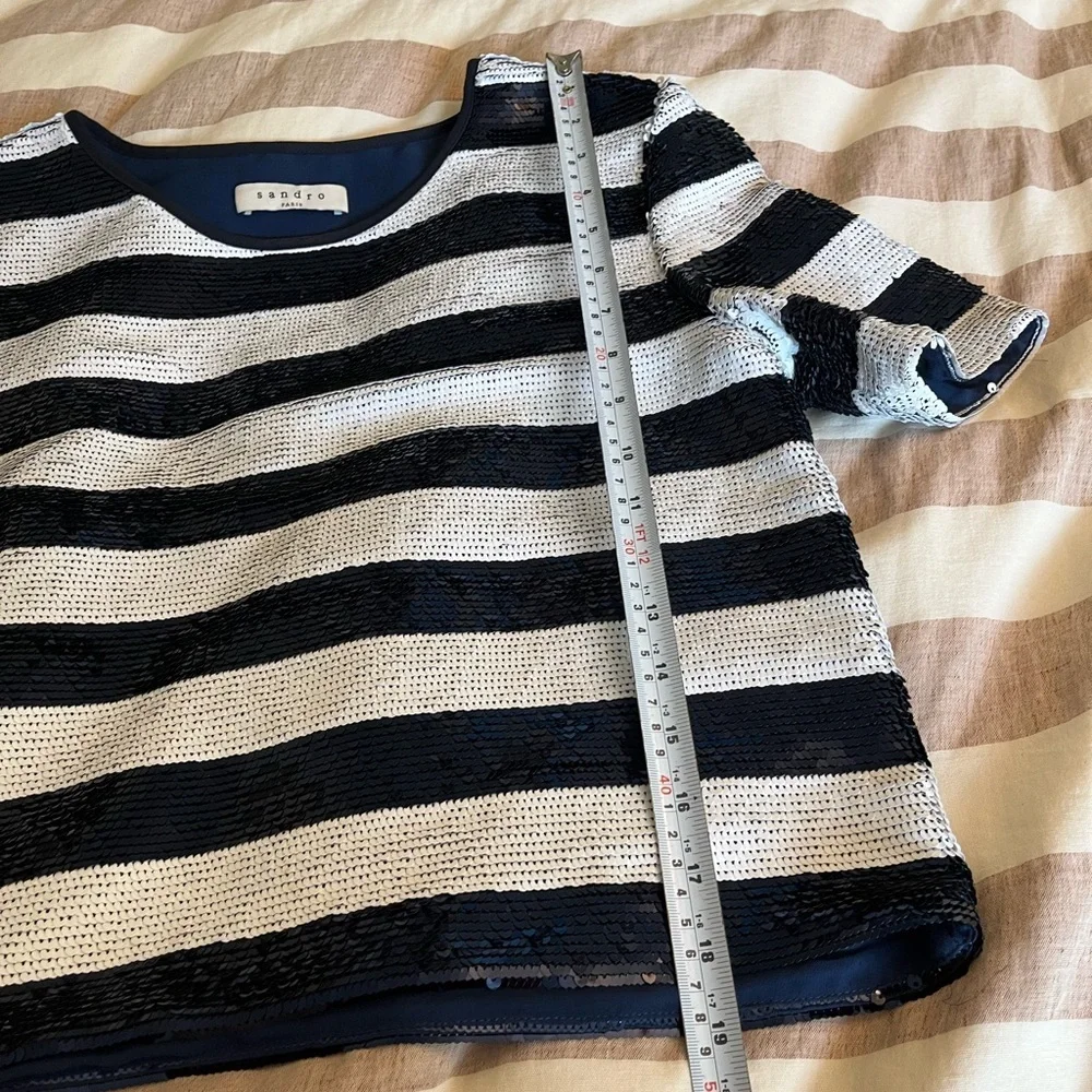 Sandro striped sequin blouse navy/white Size XS/S Elegant Chic Nautical - Picture 12 of 14